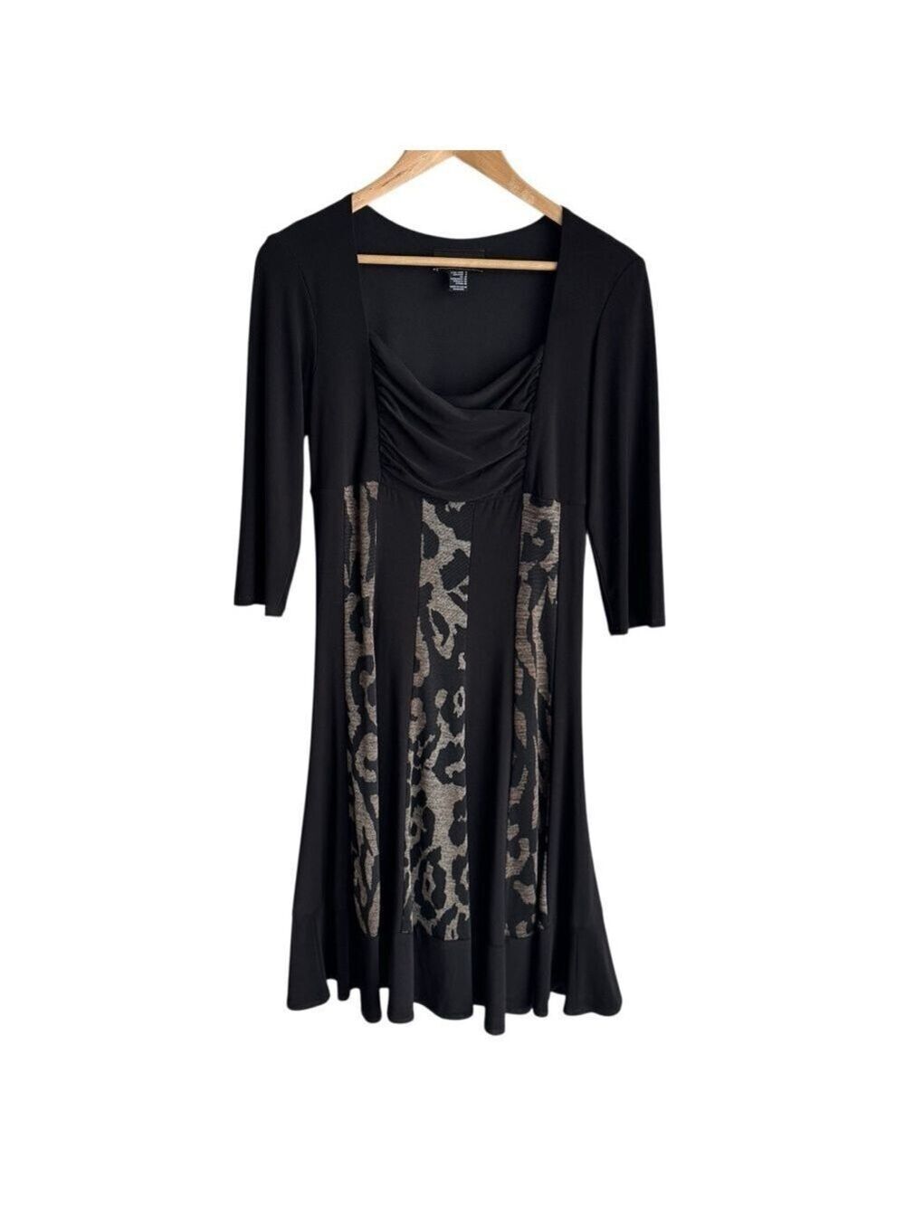 Frank Lyman Half Sleeve Cocktail Dress Sz 8 Black Leopard Print Stretch Midi
